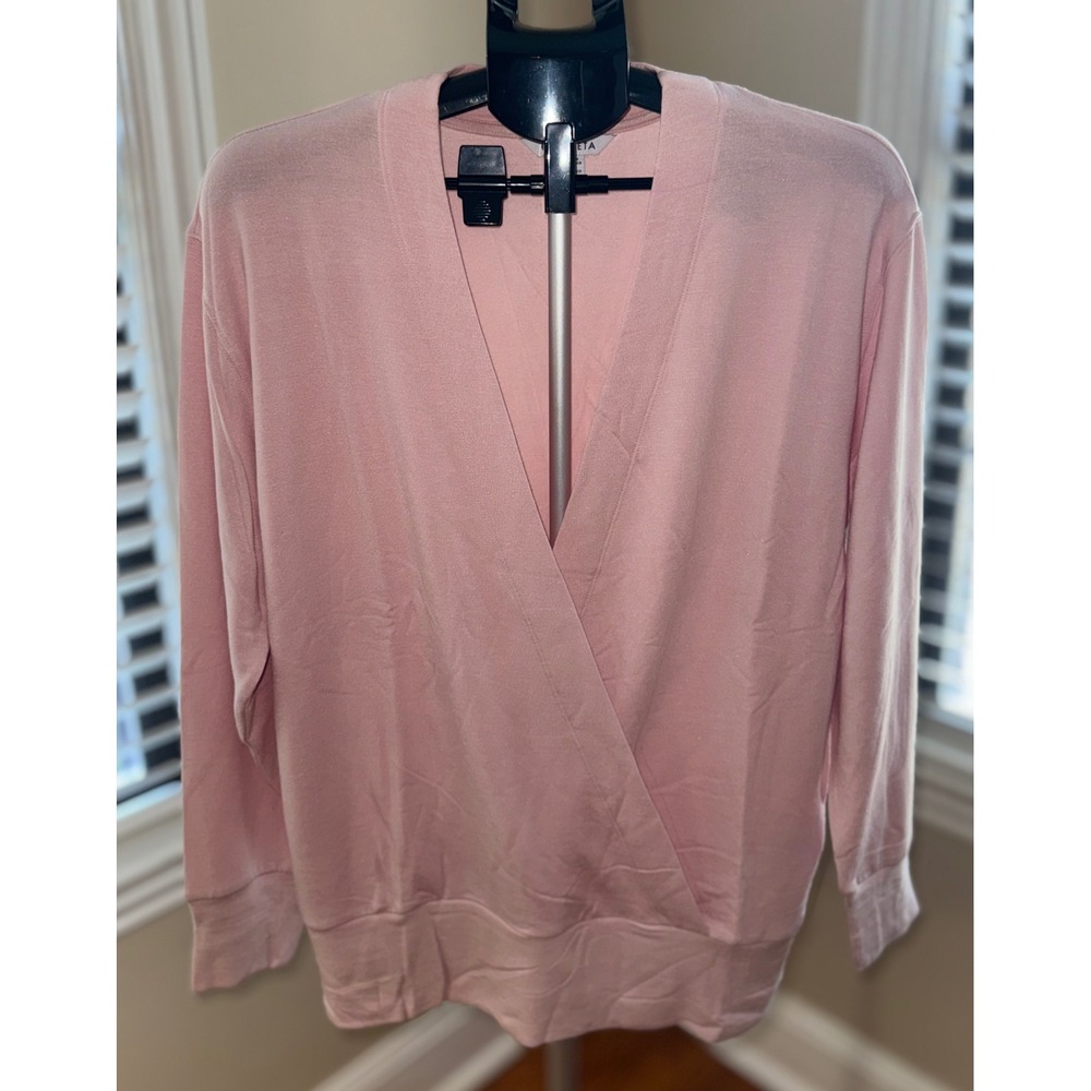 Athleta Womens Pink V-Neck Wrap Front Long Sleeve Pullover Top Size Small NWT